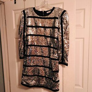 XTeren Black/Silver Sequin Dress as seen on Kelly Clarkson Zip up L New